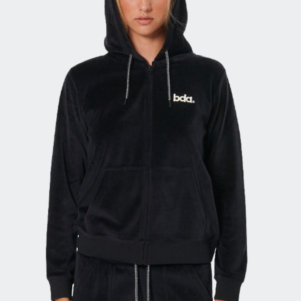 Body Action Velour Hoodie Women's Jacket 071518-01-Black
